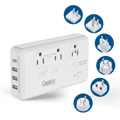 220V to 110V, 6-Device Charging, 2000W/200W Outlets