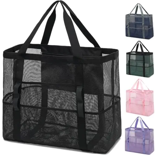 Family-Size Mesh Tote with Pockets
