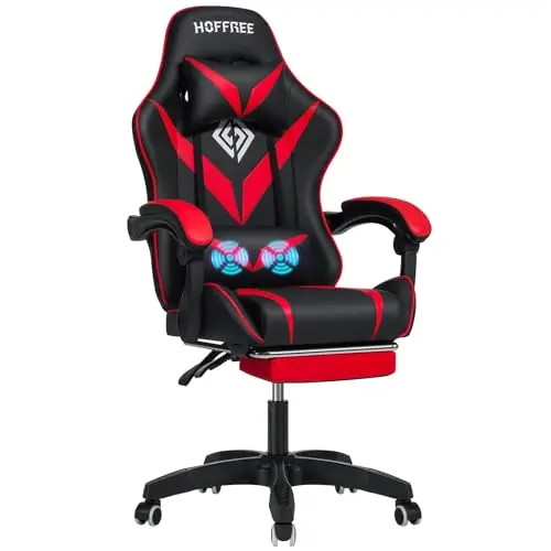 Kid-sized gaming chair with lumbar massage and footrest