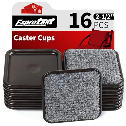 Ezprotekt square caster cups with carpet bottom under furniture