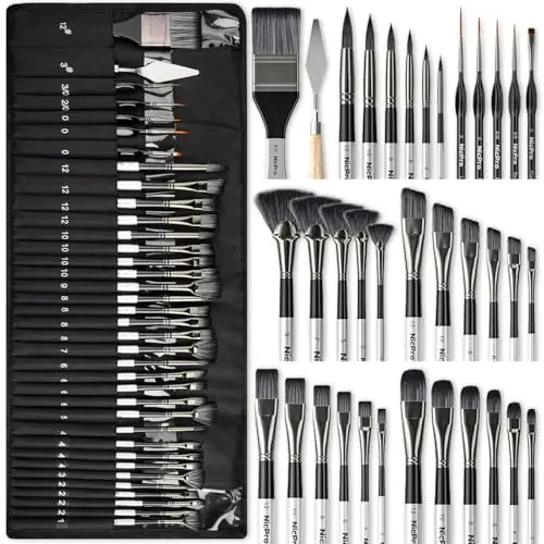 Nicpro 36-piece professional paint brush set with cloth roll