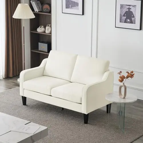 Firm Chenille 2-Seater, Scooped Armrest