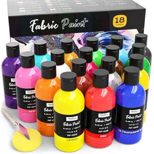 Nicpro 18 colors fabric paint set with vibrant bottles