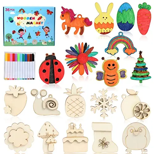 Worgree wooden magnet painting kit with assorted animal and shape cutouts