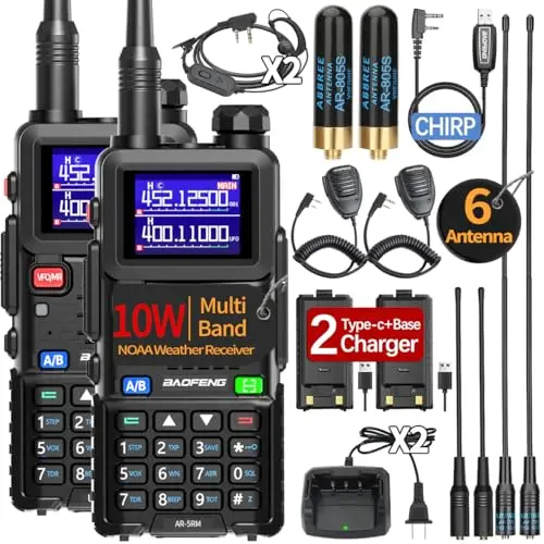 Rugged 10W Ham Radio with NOAA & USB-C (2-Pack)