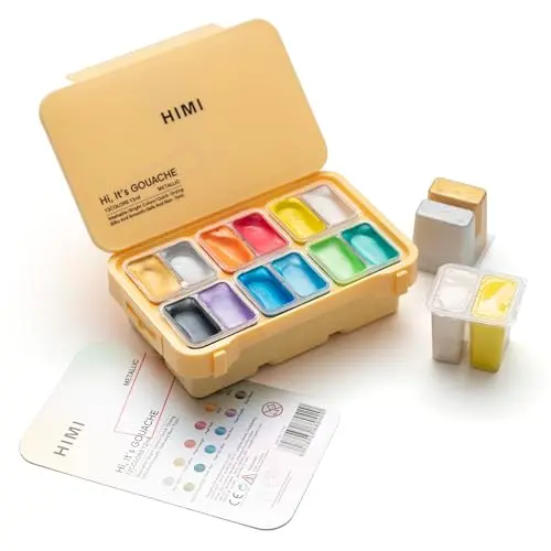 HIMI metallic gouache paint set with 12 colors in jelly cups