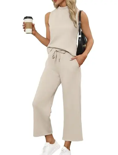 High neck crop & wide leg pant set