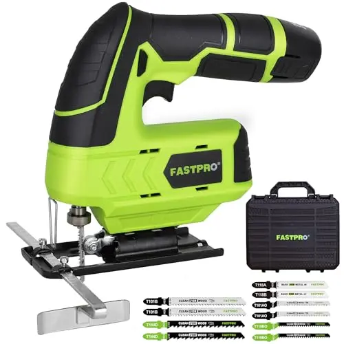 FASTPRO 12V cordless jigsaw with edge guide cutting wood