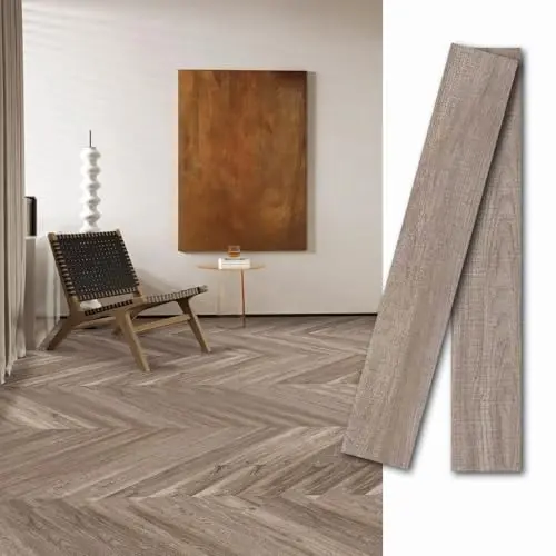 MULGREAT self-adhesive vinyl plank flooring in smoky gray pine wood grain