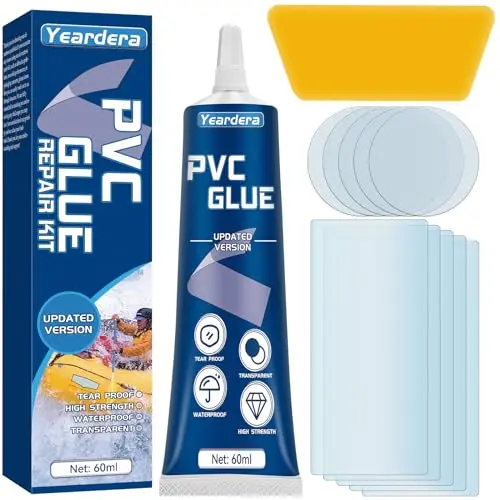 Yeardera vinyl repair kit with adhesive tube and patches for inflatables