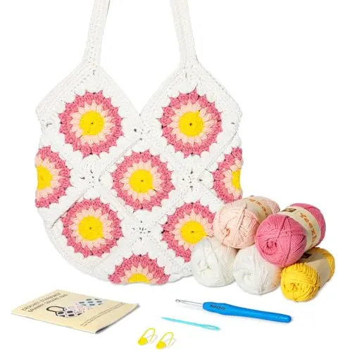 Yeezhee crochet kit with yarn and tools for granny square tote bag