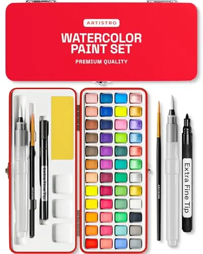 ARTISTRO 48-color watercolor set with metallic and fluorescent options