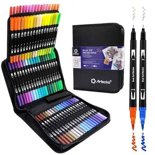 Artecho 72 colors dual tip art markers with carrying case