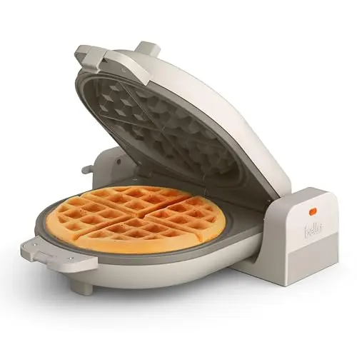 BELLA Flip-n-Store Belgian Waffle Maker in oatmilk color