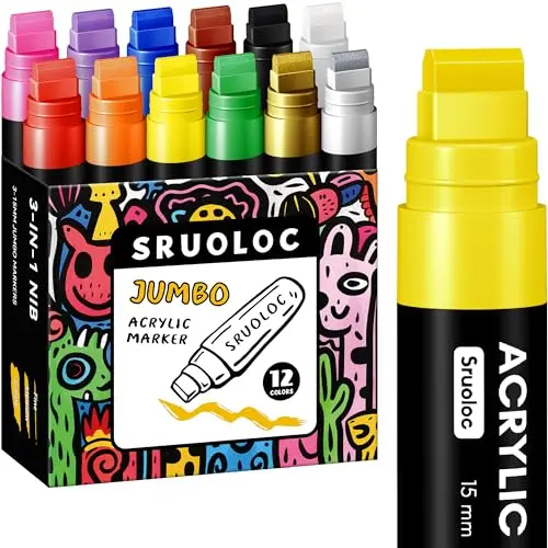 SRUOLOC jumbo acrylic paint markers with wide tips on large canvas