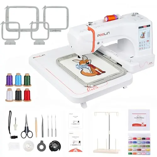 POOLIN EOC06 embroidery machine with extra-large hoop and comprehensive accessory set