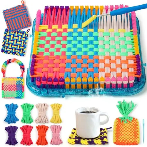 IQKidz weaving loom kit with nylon loops and storage box