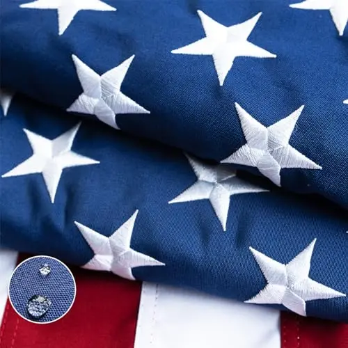 TOPFLAGS cotton American flag with embroidered stars on porch