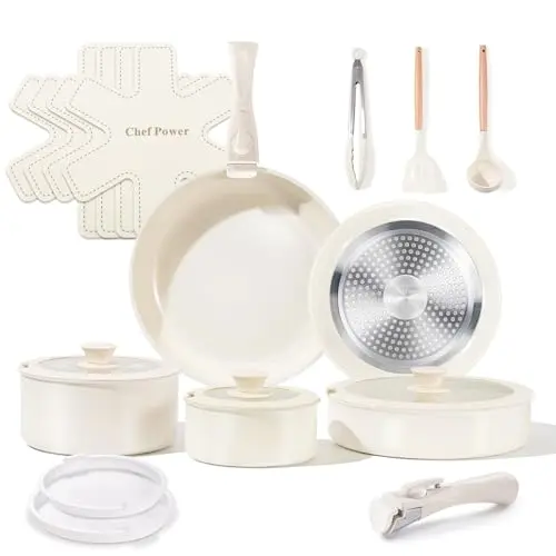 Chef Power 19-piece ceramic cookware set in cream white