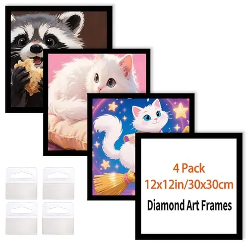 Majreey 4-pack square magnetic diamond art frames in black