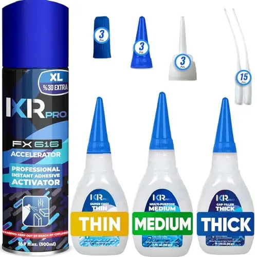 ixirpro CA Glue Kit with three viscosities and activator spray
