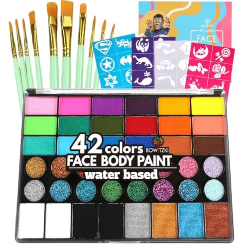 Bowitzki face paint kit with glitter gels and stencils