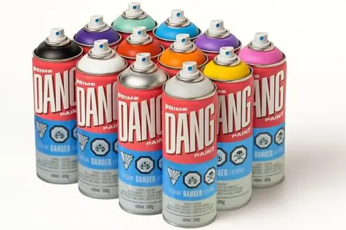 DANG Prime Spray Paint Set of 12 Popular Colors, 400ml Cans, Matte Graffiti Art Supplies