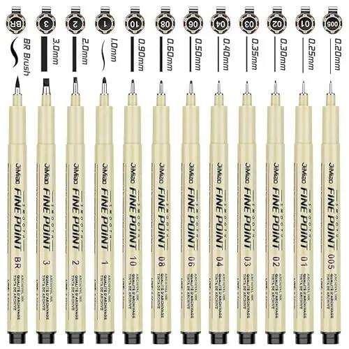 Qionew precision micro-pen fineliner set with 12 tip sizes