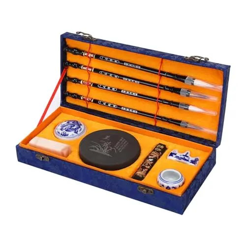 MEGREZ Chinese calligraphy set with brushes and ink stone