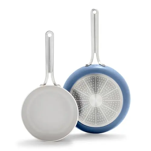 GreenPan Nova 2-piece ceramic fry pan set in ocean blue