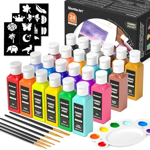 Shuttle Art 24-color fabric paint set in bottles
