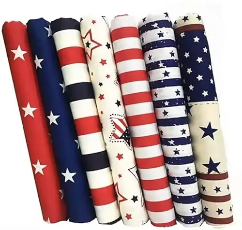 Precut cotton fabric squares with patriotic patterns for quilting