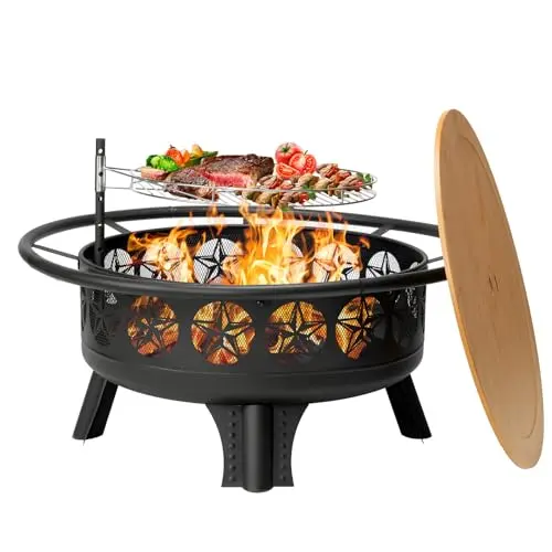 38-Inch Fire Pit with Grill & Lid