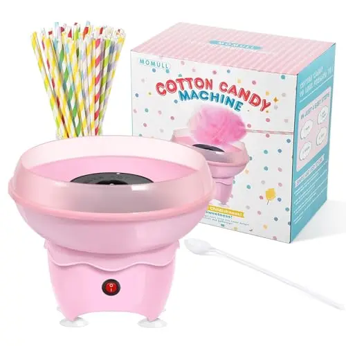 MOMULL pink mini cotton candy machine with sticks