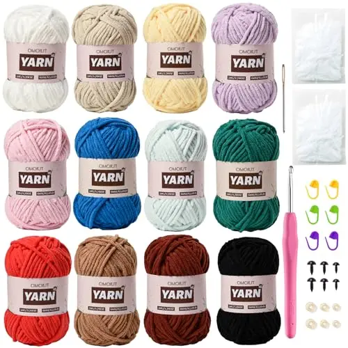 OMoiut chenille velvet yarn kit with accessories for amigurumi