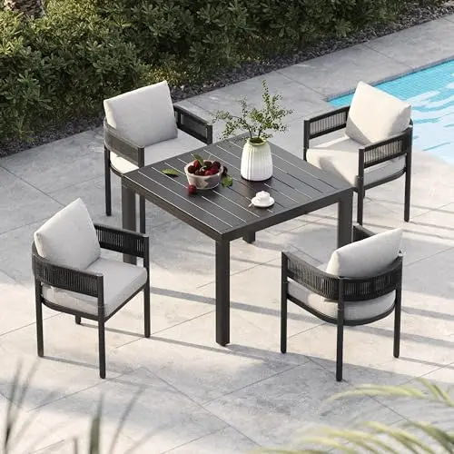 Expandable Rectangular Table & Cushioned Chairs