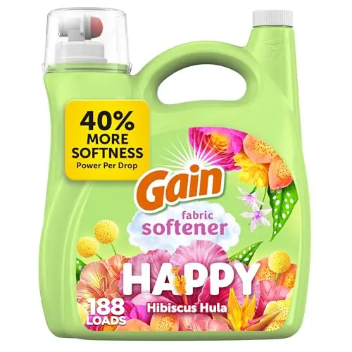 Gain Happy fabric softener bottle with hibiscus scent