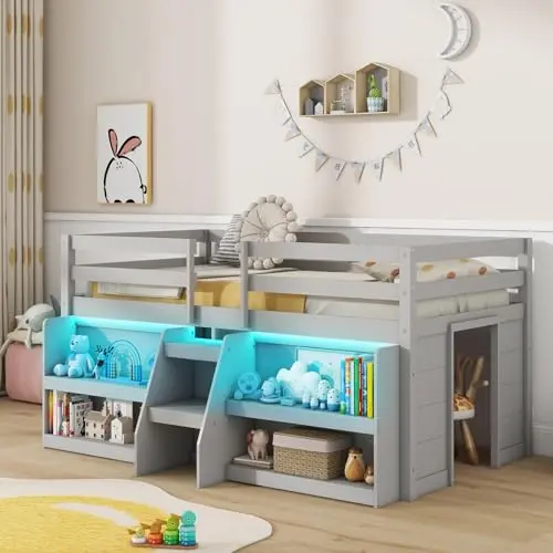 LED Twin Loft with Bookcase & Play Space