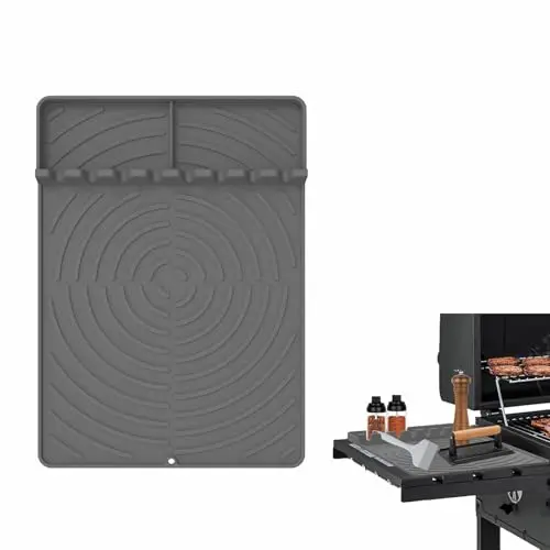 AIKUVA silicone grill tool mat with drip pad on outdoor counter