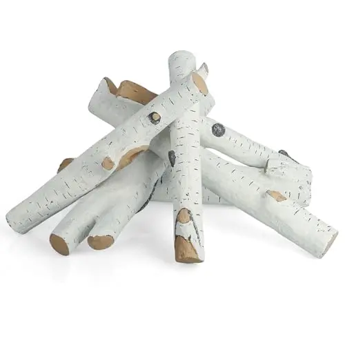 CANDANA 6-piece large ceramic gas logs for fireplace with realistic wood texture