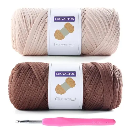 NDICANG t-shirt yarn in beige and coffee colors for crochet bags