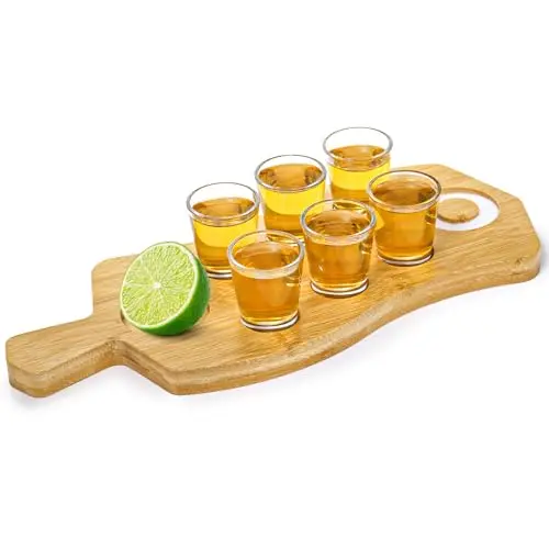 Bamboo Serving Tray + 6 Glasses