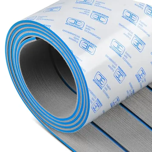 OCEANBROAD EVA foam boat flooring sheet with faux teak pattern and blue seam lines