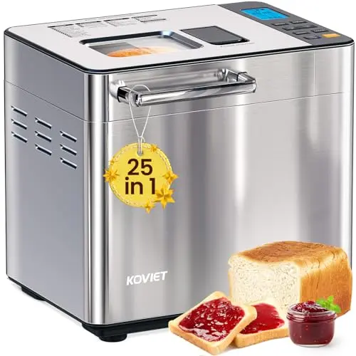 KOVIET 25-in-1 bread maker in silver with dual dispensers