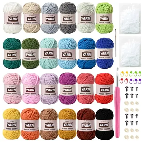 OMOIUT chenille velvet yarn kit with stuffing and eyes