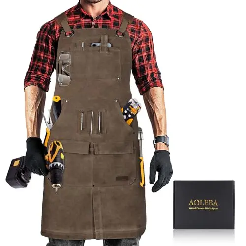 AOLEBA heavy-duty woodworking apron with 12 tool pockets