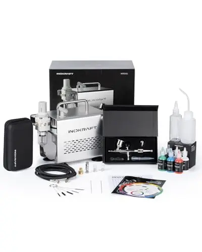 InoKraft airbrush kit with compressor and multiple nozzles for model painting