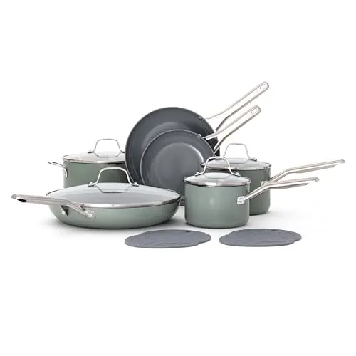 Calphalon silver ash ceramic cookware set with stay-cool handles