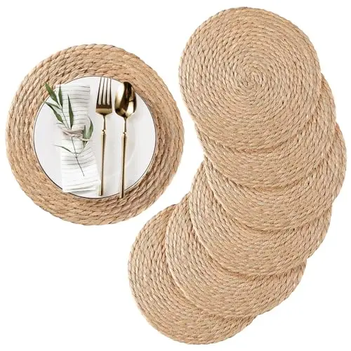 Set of 6, 13" Round, Boho Woven