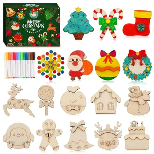 Worgree Christmas wooden magnets craft kit with colored pens